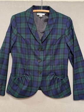 Pendleton Black Watch Plaid 100% Virgin Wool Blazer Jacket Navy Green Women 10